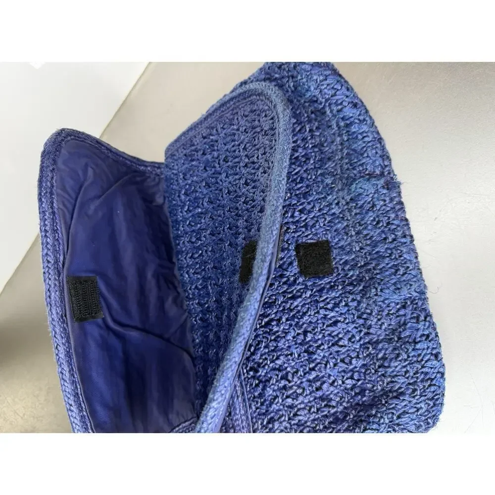 Vintage Gloria Astor Woven Wristlet Clutch Envelope Flap Crochet Purse 70s Blue